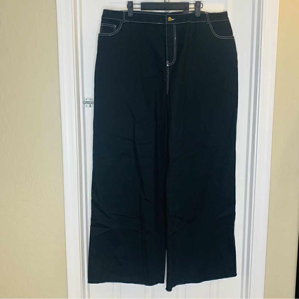 Fashion Nova The Possibilities Straight Leg Jeans Black Size 3X Raw Hem